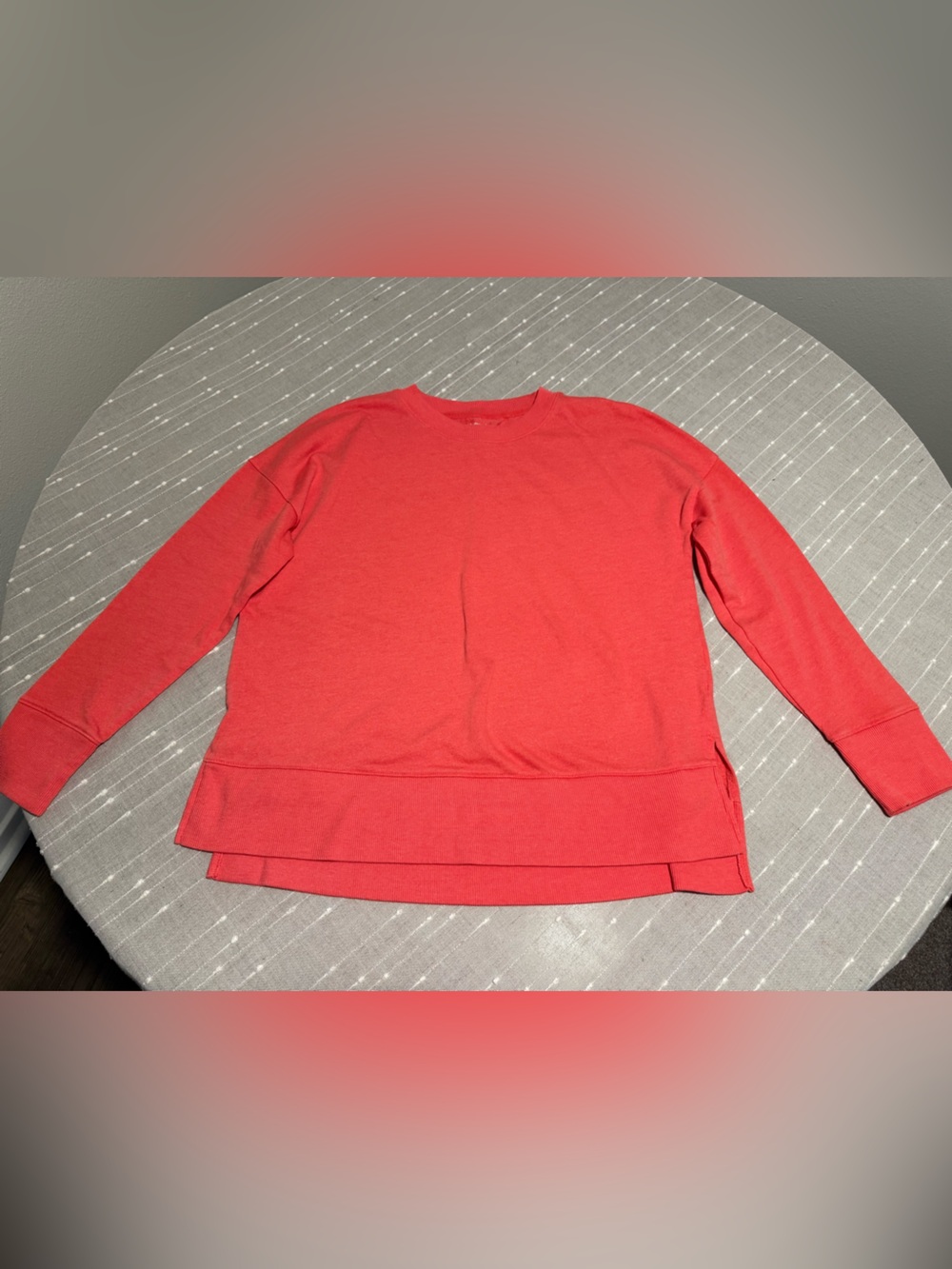 Time and Tru Coral Red Layered-Hem Crewneck Sweatshirt